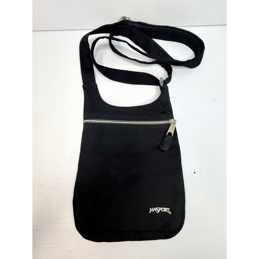Vintage JanSport Black Canvas Crossbody Messenger Bag Small Travel Purse Y2K